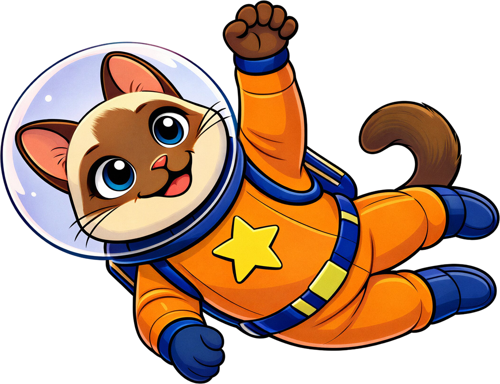 Luna, le chat cosmonaute de La Propulserie, en plein vol