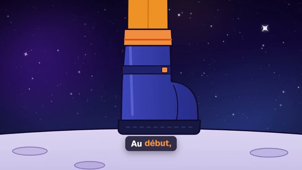 Début de la vidéo de présentation pour les particuliers : la botte d'un astronaute de La Propulserie posée sur une planète